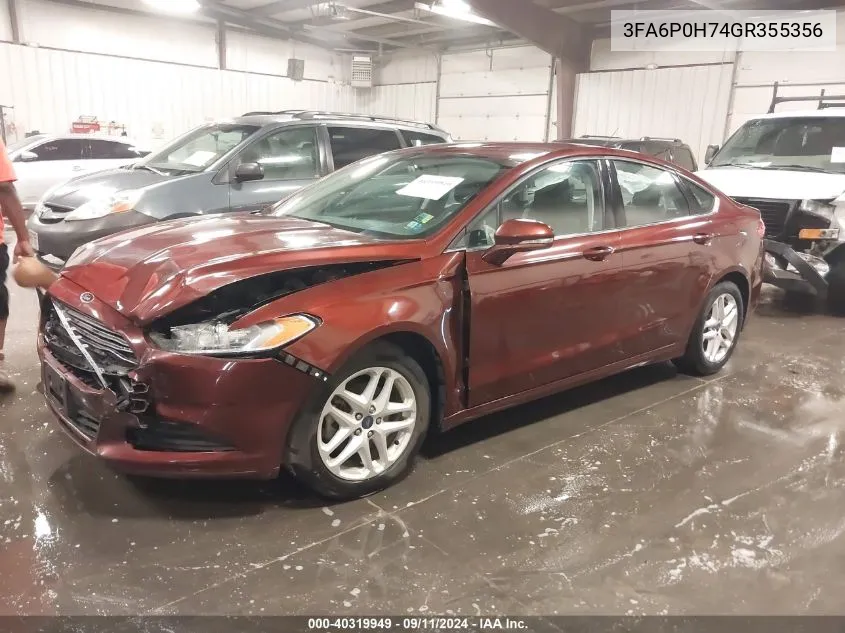 2016 Ford Fusion Se VIN: 3FA6P0H74GR355356 Lot: 40319949