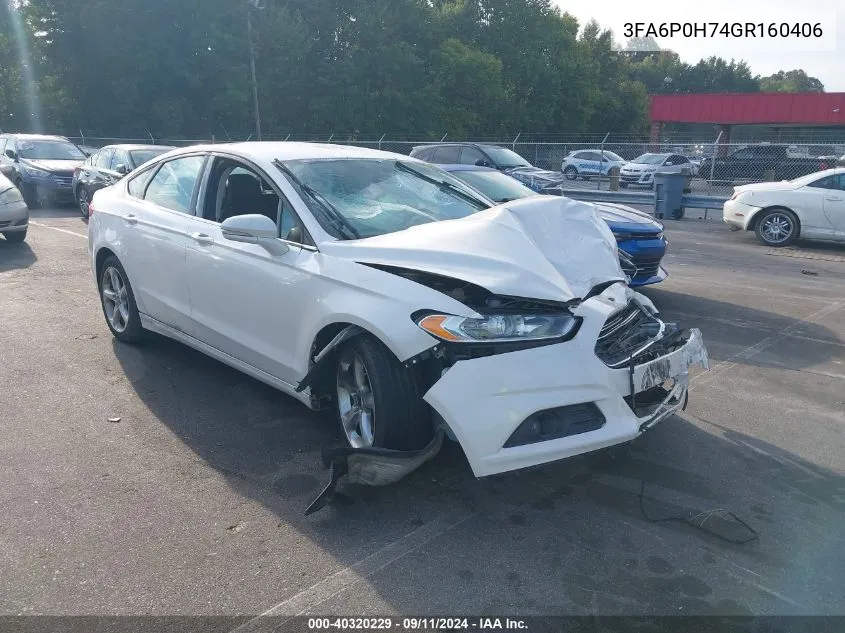 2016 Ford Fusion Se VIN: 3FA6P0H74GR160406 Lot: 40320229