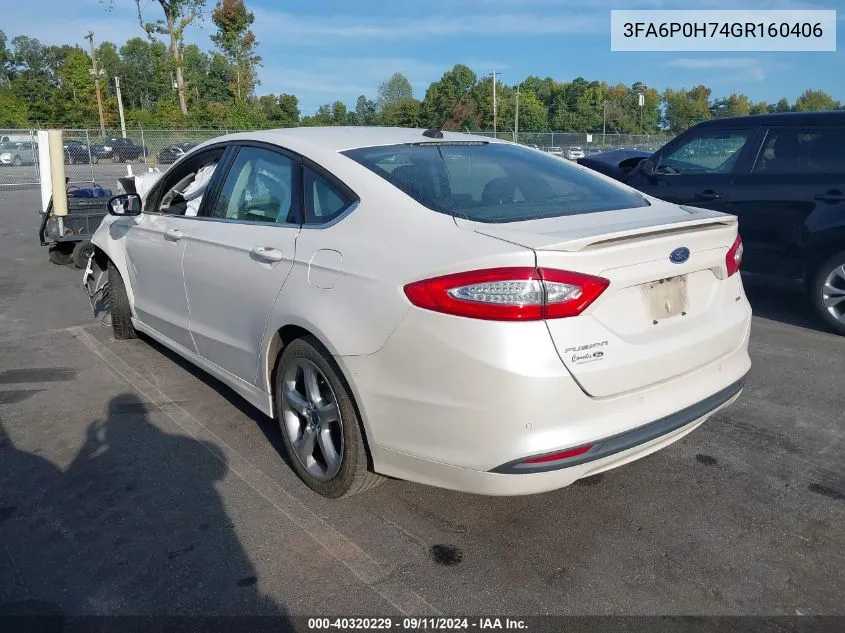 2016 Ford Fusion Se VIN: 3FA6P0H74GR160406 Lot: 40320229