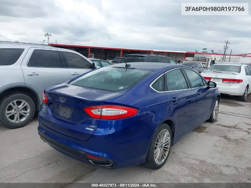 2016 Ford Fusion Se VIN: 3FA6P0H98GR197766 Lot: 40327973