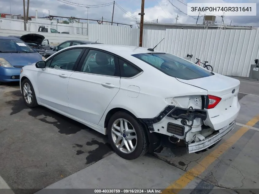 2016 Ford Fusion Se VIN: 3FA6P0H74GR331641 Lot: 40330759