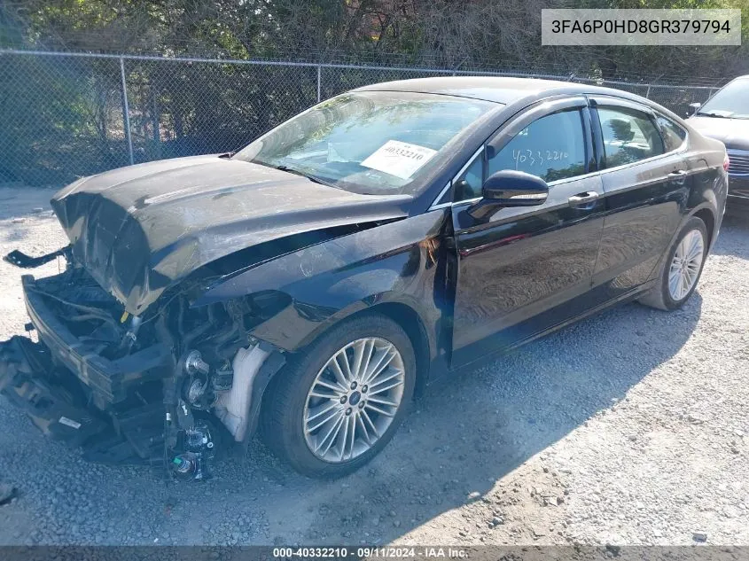 2016 Ford Fusion Se VIN: 3FA6P0HD8GR379794 Lot: 40332210