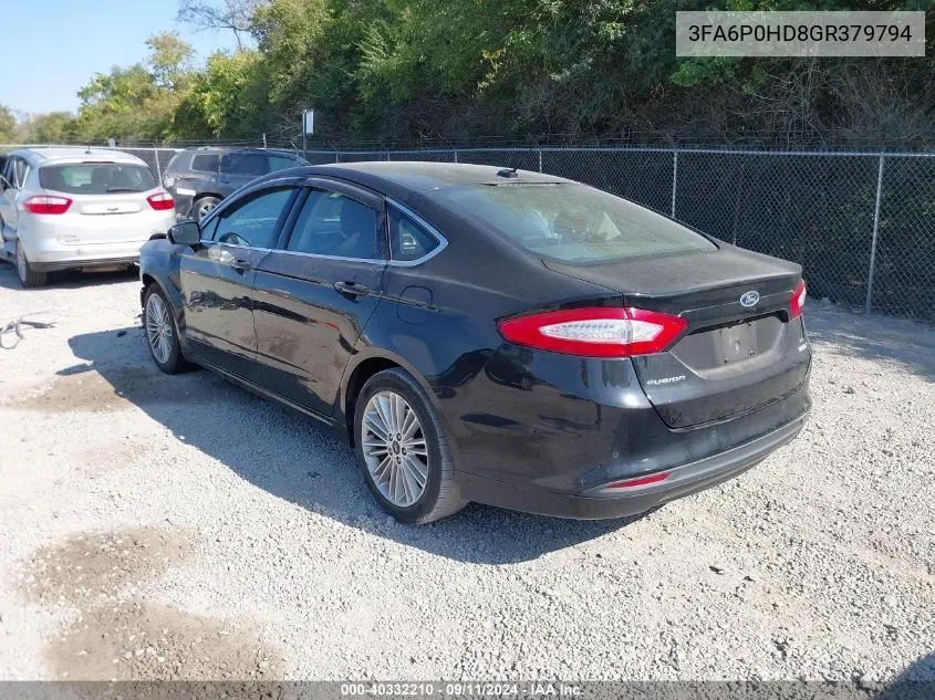 2016 Ford Fusion Se VIN: 3FA6P0HD8GR379794 Lot: 40332210