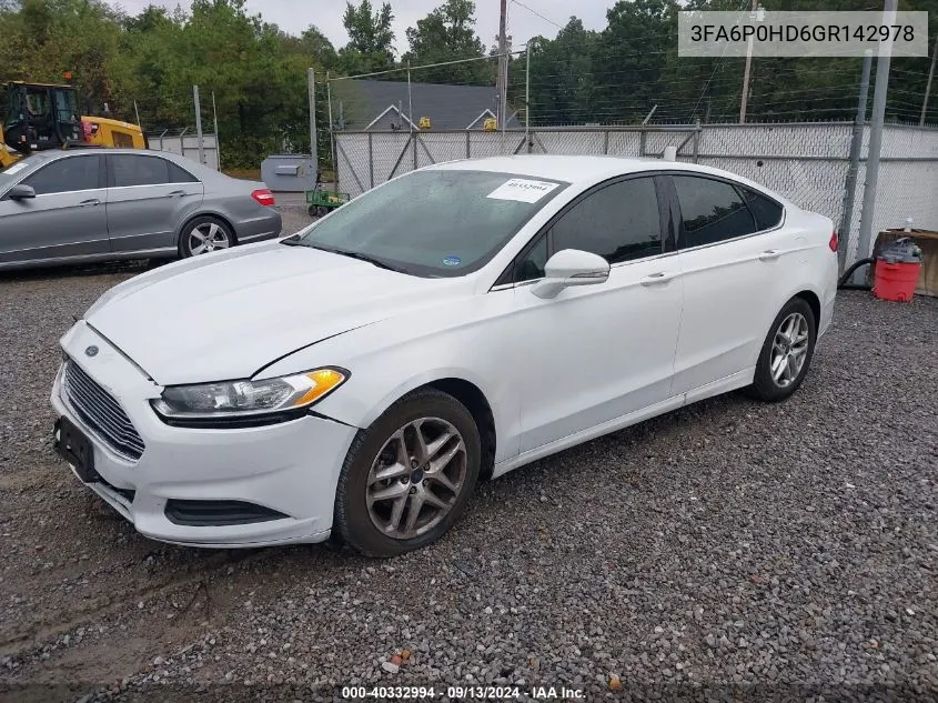 2016 Ford Fusion Se VIN: 3FA6P0HD6GR142978 Lot: 40332994