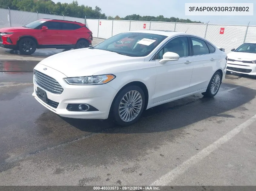 2016 Ford Fusion Titanium VIN: 3FA6P0K93GR378802 Lot: 40333573