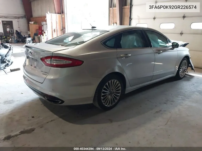 2016 Ford Fusion Titanium VIN: 3FA6P0K92GR226574 Lot: 40344394