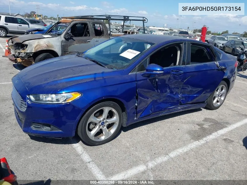 2016 Ford Fusion Se VIN: 3FA6P0HD5GR173154 Lot: 40350268