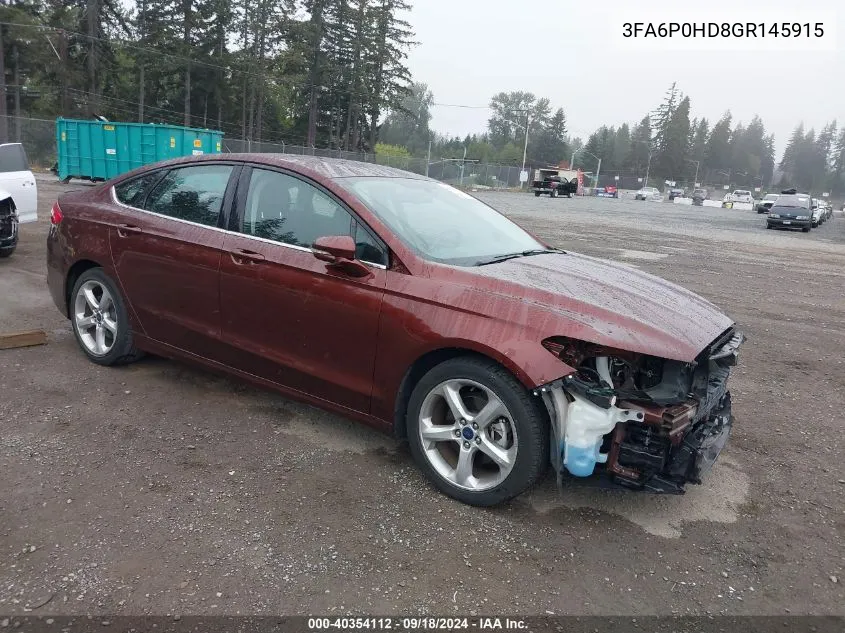 2016 Ford Fusion Se VIN: 3FA6P0HD8GR145915 Lot: 40354112