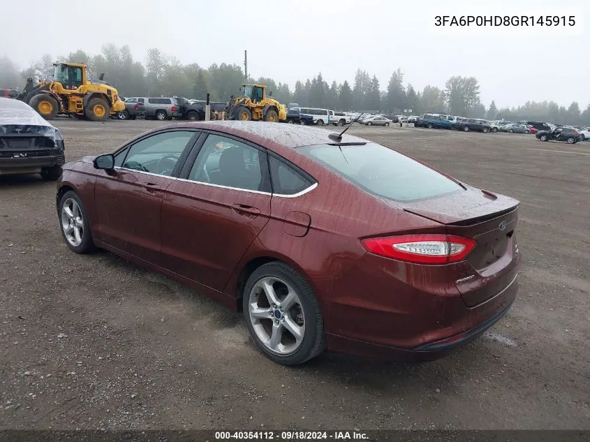 2016 Ford Fusion Se VIN: 3FA6P0HD8GR145915 Lot: 40354112