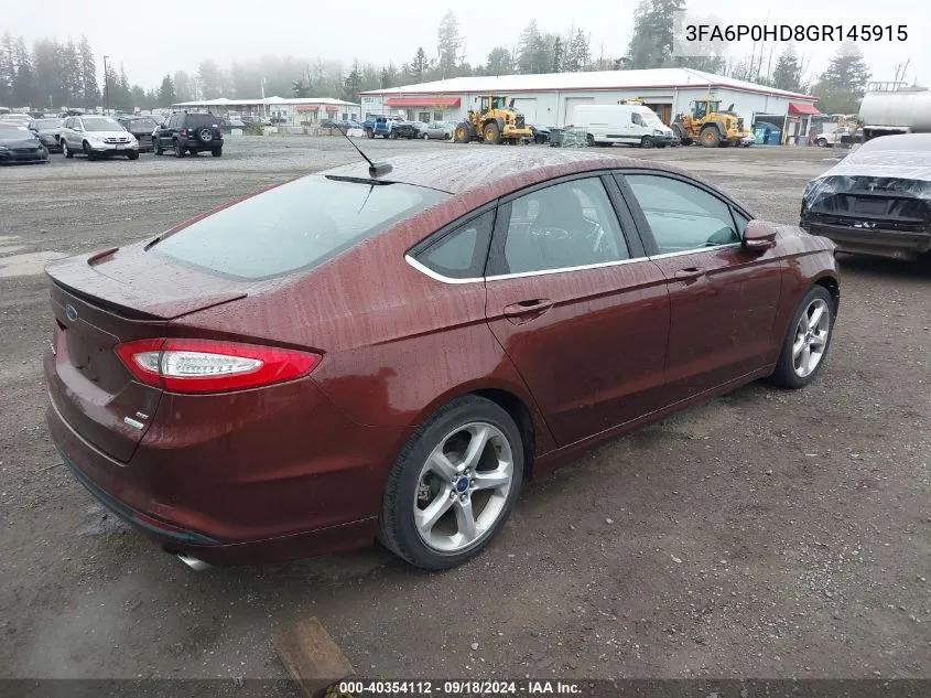 2016 Ford Fusion Se VIN: 3FA6P0HD8GR145915 Lot: 40354112