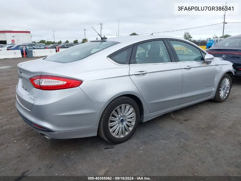 2016 Ford Fusion Hybrid Se VIN: 3FA6P0LU7GR386341 Lot: 40355062