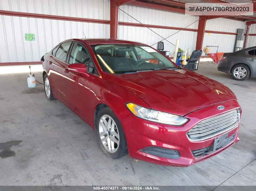 2016 Ford Fusion Se VIN: 3FA6P0H78GR260203 Lot: 40374371