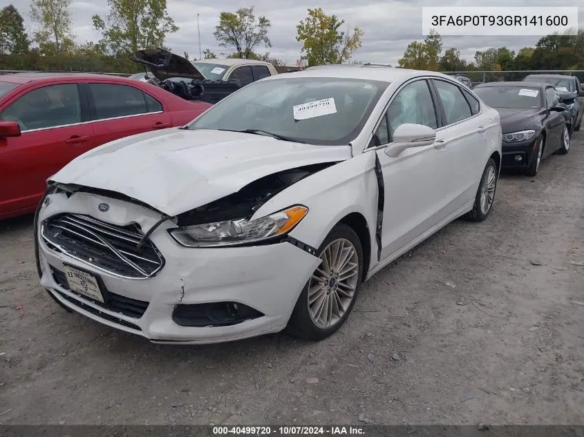 2016 Ford Fusion Se VIN: 3FA6P0T93GR141600 Lot: 40499720