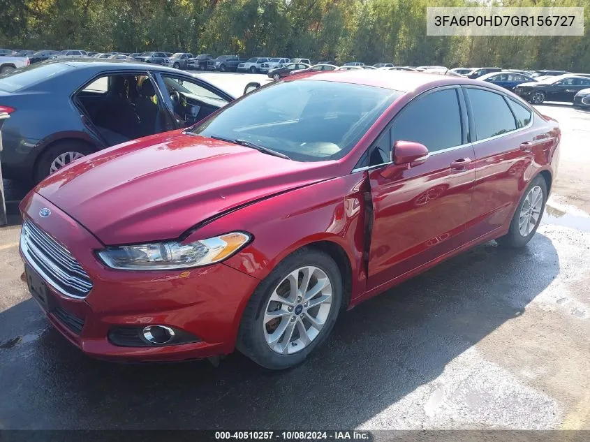 2016 Ford Fusion Se VIN: 3FA6P0HD7GR156727 Lot: 40510257