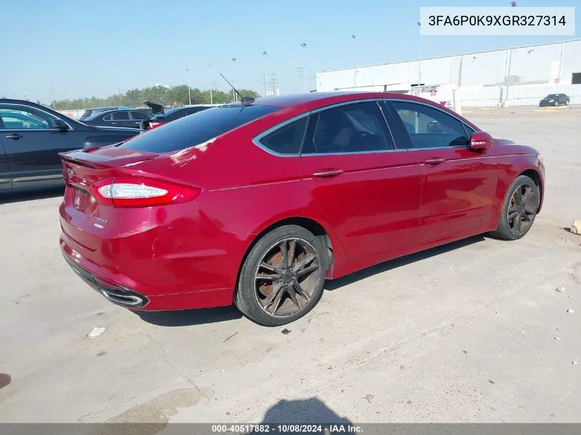 2016 Ford Fusion Titanium VIN: 3FA6P0K9XGR327314 Lot: 40517882