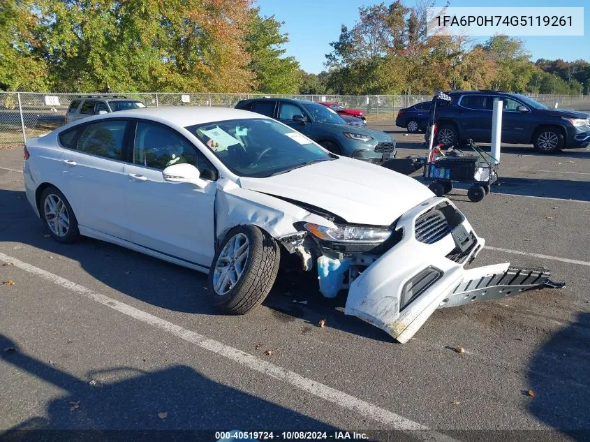 2016 Ford Fusion Se VIN: 1FA6P0H74G5119261 Lot: 40519724