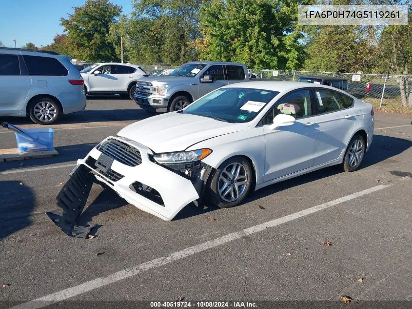 2016 Ford Fusion Se VIN: 1FA6P0H74G5119261 Lot: 40519724