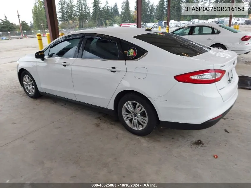 2016 Ford Fusion S VIN: 3FA6P0G75GR216158 Lot: 40625063