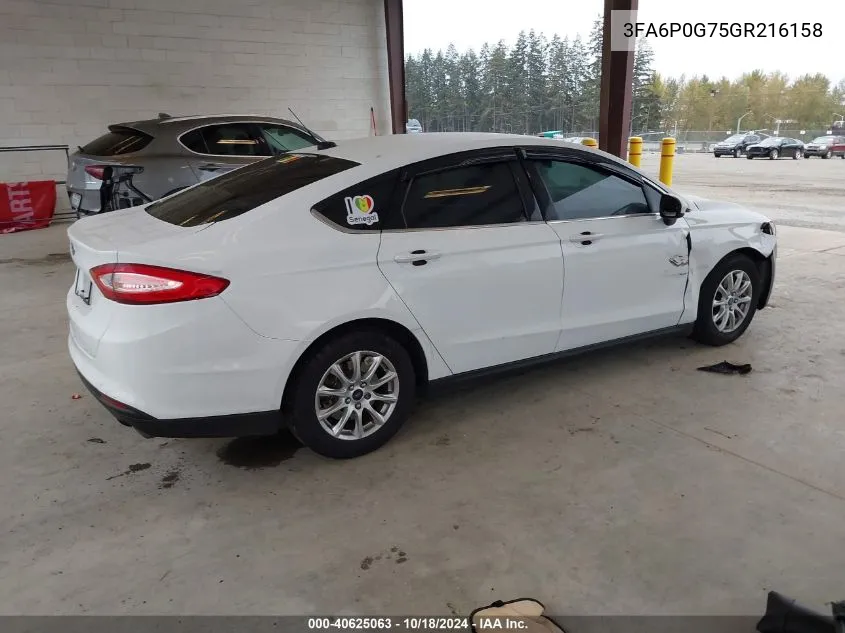 2016 Ford Fusion S VIN: 3FA6P0G75GR216158 Lot: 40625063