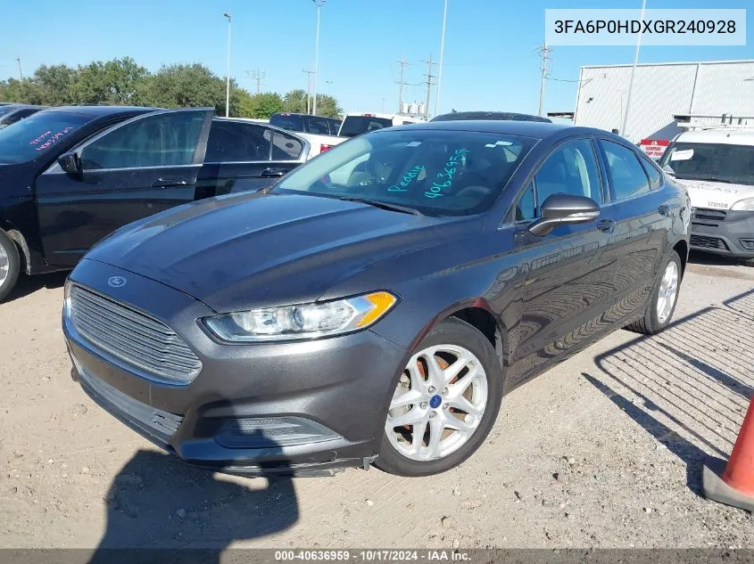 2016 Ford Fusion Se VIN: 3FA6P0HDXGR240928 Lot: 40636959