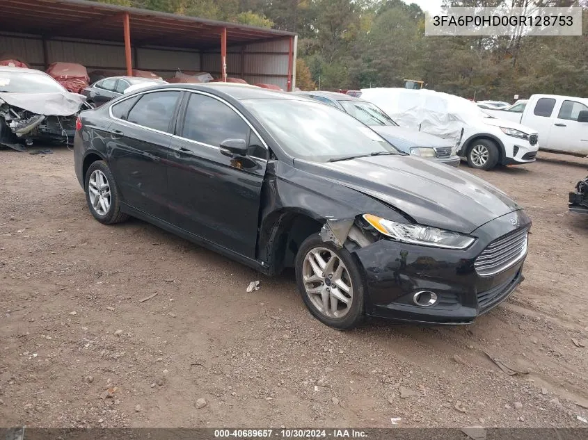 2016 Ford Fusion Se VIN: 3FA6P0HD0GR128753 Lot: 40689657