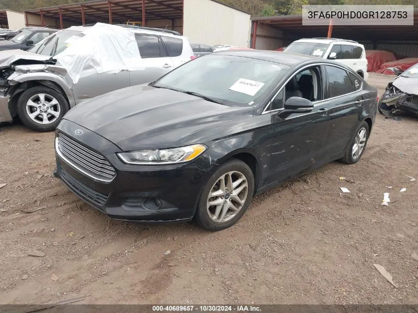 2016 Ford Fusion Se VIN: 3FA6P0HD0GR128753 Lot: 40689657