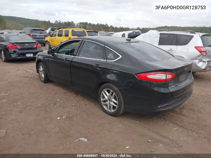 2016 Ford Fusion Se VIN: 3FA6P0HD0GR128753 Lot: 40689657