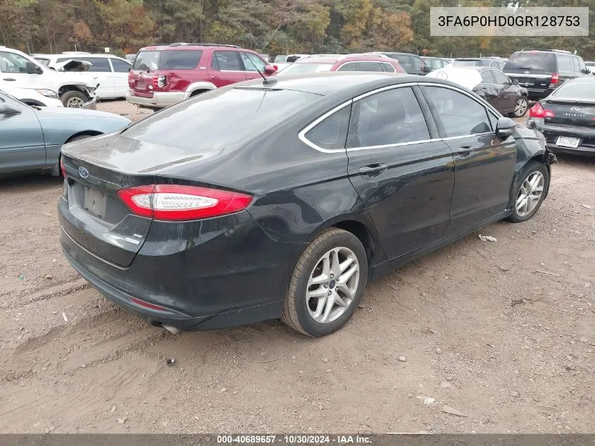 2016 Ford Fusion Se VIN: 3FA6P0HD0GR128753 Lot: 40689657