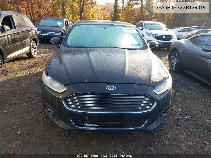 2016 Ford Fusion Se VIN: 3FA6P0H72GR139019 Lot: 40716600