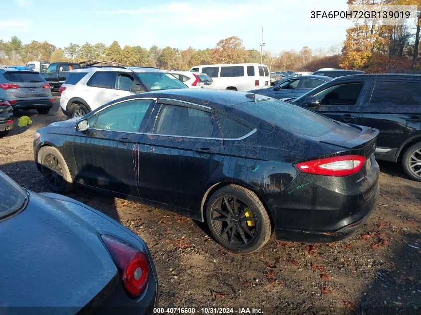 2016 Ford Fusion Se VIN: 3FA6P0H72GR139019 Lot: 40716600