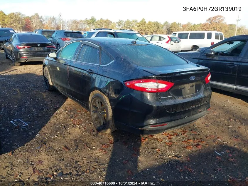 2016 Ford Fusion Se VIN: 3FA6P0H72GR139019 Lot: 40716600