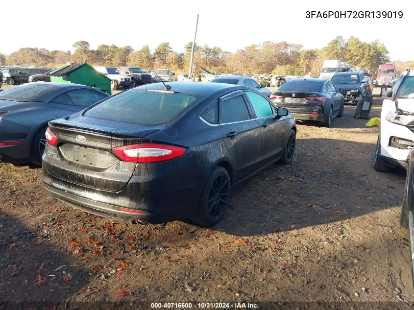 2016 Ford Fusion Se VIN: 3FA6P0H72GR139019 Lot: 40716600