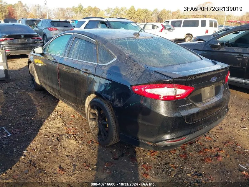 2016 Ford Fusion Se VIN: 3FA6P0H72GR139019 Lot: 40716600