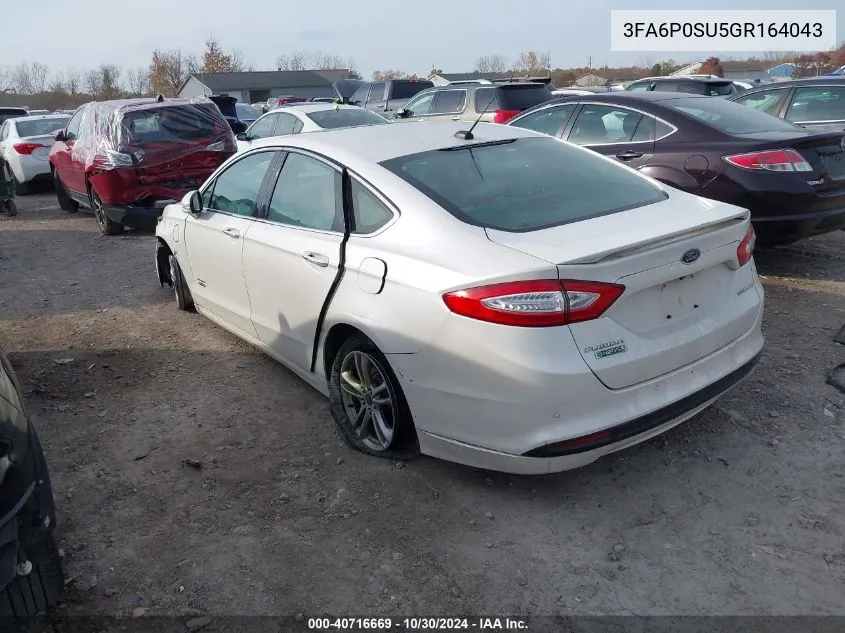 2016 Ford Fusion Energi Titanium VIN: 3FA6P0SU5GR164043 Lot: 40716669