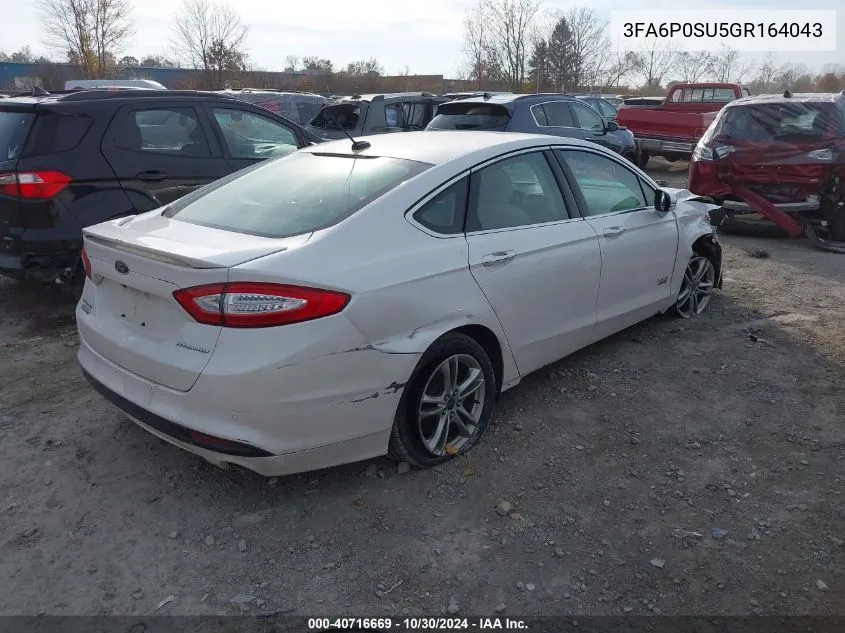 2016 Ford Fusion Energi Titanium VIN: 3FA6P0SU5GR164043 Lot: 40716669