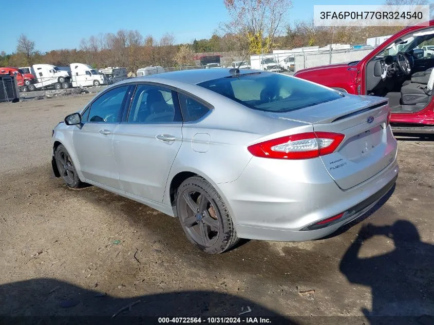 2016 Ford Fusion Se VIN: 3FA6P0H77GR324540 Lot: 40722564