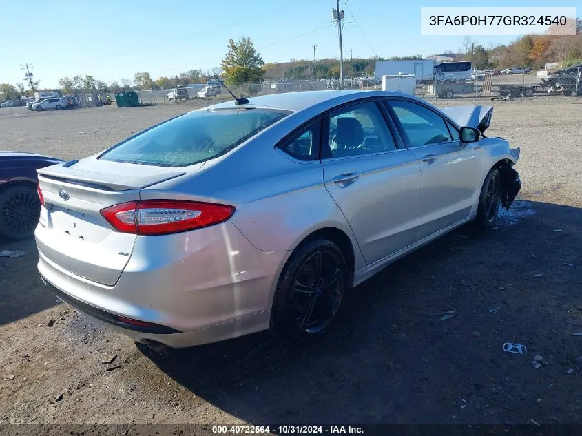 2016 Ford Fusion Se VIN: 3FA6P0H77GR324540 Lot: 40722564