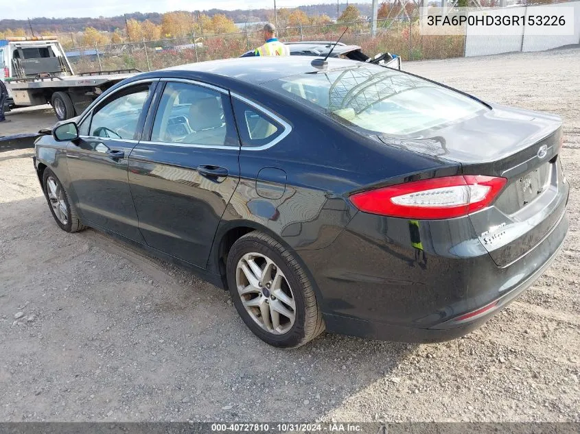 2016 Ford Fusion Se VIN: 3FA6P0HD3GR153226 Lot: 40727810