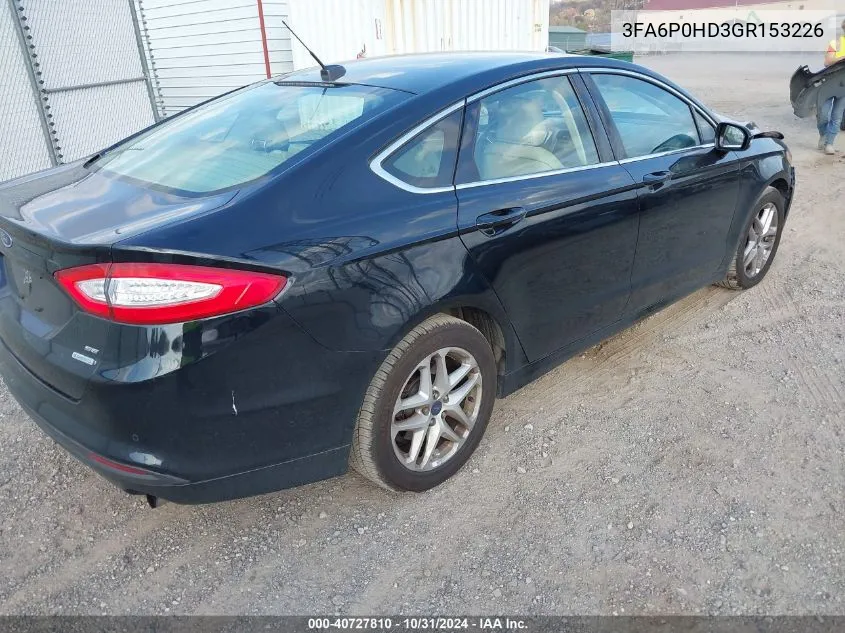 2016 Ford Fusion Se VIN: 3FA6P0HD3GR153226 Lot: 40727810