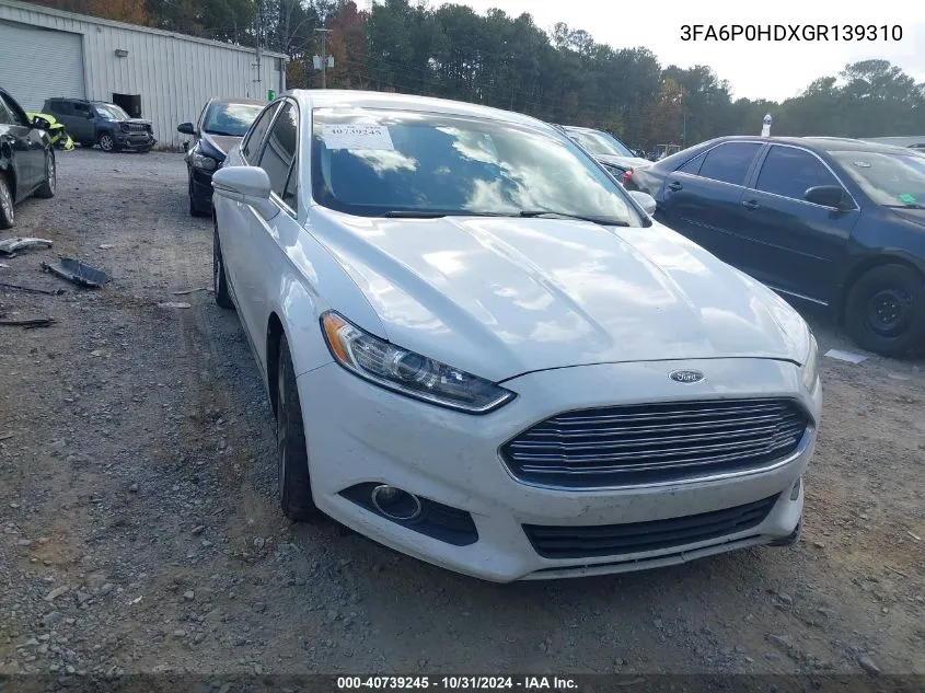 2016 Ford Fusion Se VIN: 3FA6P0HDXGR139310 Lot: 40739245