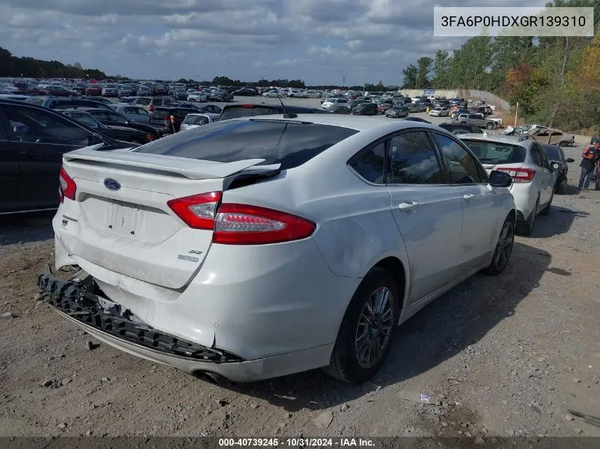 2016 Ford Fusion Se VIN: 3FA6P0HDXGR139310 Lot: 40739245