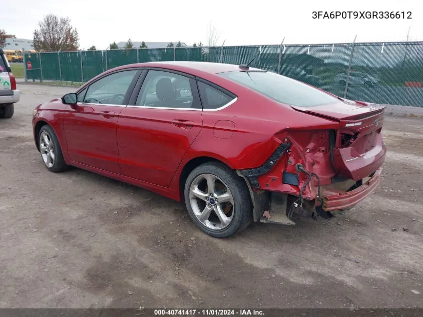 2016 Ford Fusion Se VIN: 3FA6P0T9XGR336612 Lot: 40741417