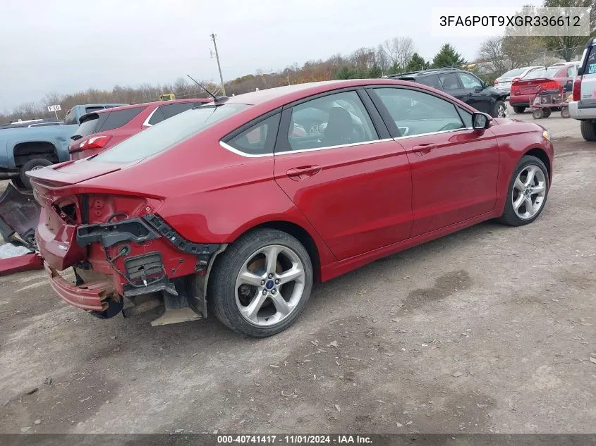 2016 Ford Fusion Se VIN: 3FA6P0T9XGR336612 Lot: 40741417