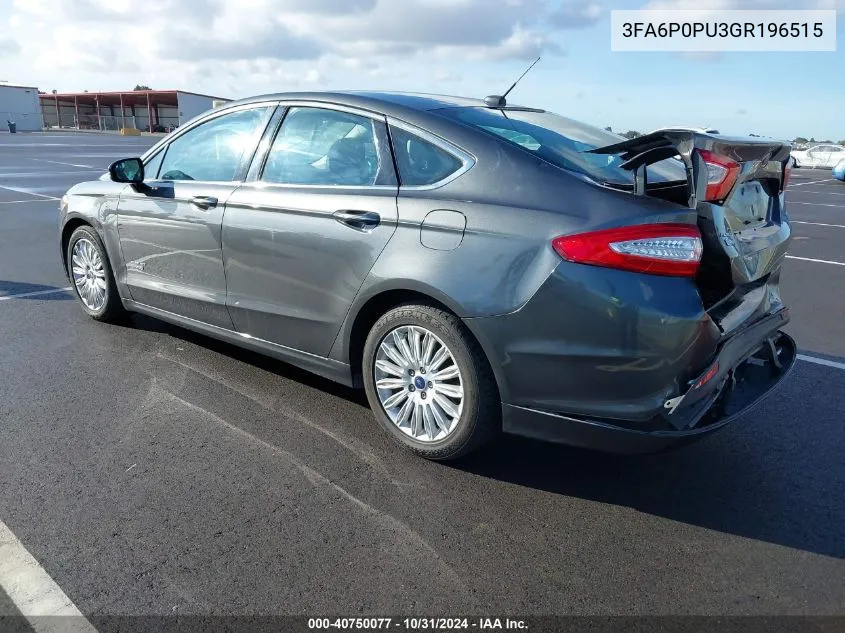 2016 Ford Fusion Energi Se Luxury VIN: 3FA6P0PU3GR196515 Lot: 40750077