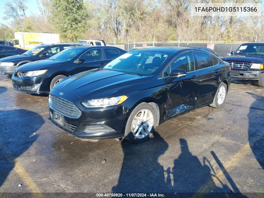 2016 Ford Fusion Se VIN: 1FA6P0HD1G5115366 Lot: 40750920