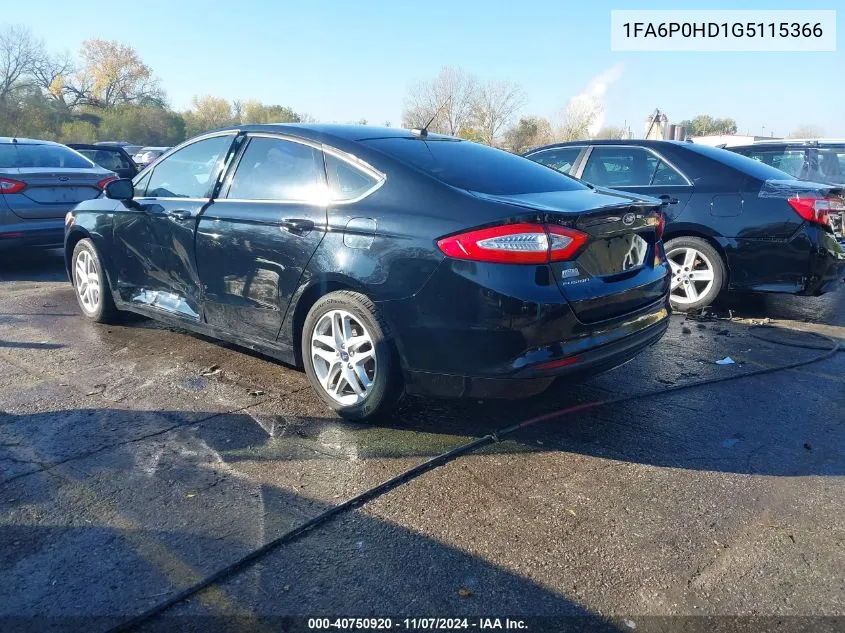 2016 Ford Fusion Se VIN: 1FA6P0HD1G5115366 Lot: 40750920