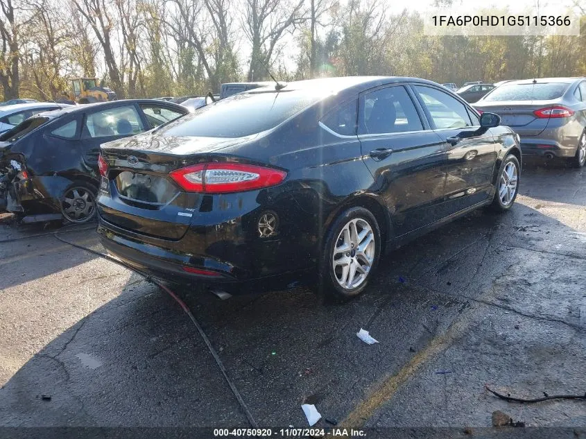 2016 Ford Fusion Se VIN: 1FA6P0HD1G5115366 Lot: 40750920