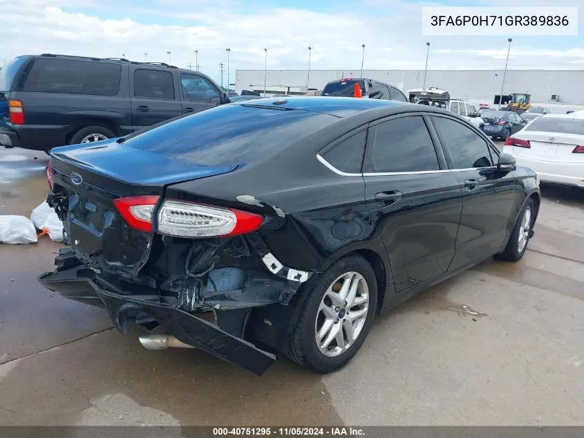 2016 Ford Fusion Se VIN: 3FA6P0H71GR389836 Lot: 40751295