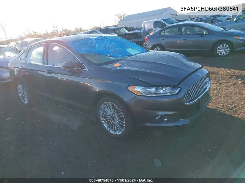 2016 Ford Fusion Se VIN: 3FA6P0HD6GR380541 Lot: 40754073