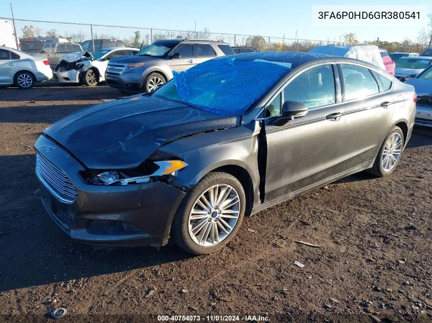 2016 Ford Fusion Se VIN: 3FA6P0HD6GR380541 Lot: 40754073